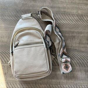 Pink Lily Cream Crossbody Sling Bag with Patterned Strap